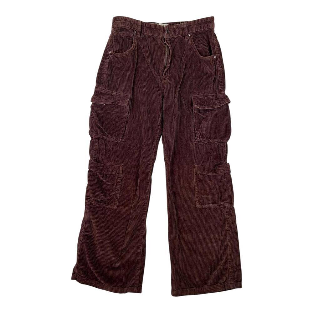 Cotton On Cord Cargo Wide Leg Jeans Womens 8 Brown Dark Wash Corduroy Baggy